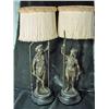Image 1 : PAIR OF BRONZE VICTORIAN FIGURAL LAMPS DEPICTING A CENTURION MAN WITH ORIGINAL SILK FRINGED SHADES. 