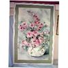Image 1 : PAINTING OF FLORAL ARRANGEMENT ON SILK BY ARTIST MURILLO , FRAMED IN A WHITEWASH WOOD. 54" X 37".