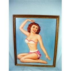 ORIGINAL OIL ON CANVAS OF 1930'S WOMAN IN SWIM SUIT BY DIDI 21.5" X 17.5"