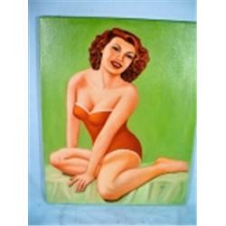 ORIGINAL OIL ON CANVAS OF 1930'S WOMAN IN SWIM SUIT BY DIDI 20" X 16.5"