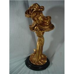 CHALKWARE SIGNED ART NOUVEAU SCULPTURE OF WOMAN WITH FLOWING HAIR, MARKED "AUSTIN 982 PRODINC" 18".