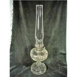 ANTIQUE PRESSED GLASS ALADDIN OIL LAMP WITH LOOKING GLASS FLUTE . 24.5" X 6".