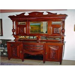 TURN OF THE CENTURY SIDE BOARD MAHOGANY EXCELLENT CONDITION BEVELED MIRROR 2 PC 59' WIDE BY 87' HIGH