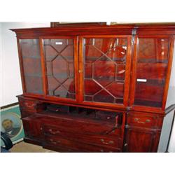 BEAUTIFUL MAHOGANY CHINA CABINET SECRETARY 1930'S 56" WIDE 78" HIGH 17" DEEP 3 SHELVES