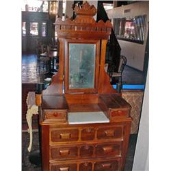 EASTLAKE DRESSER WITH MIRROR AND MARBLE. (2228A) 76" X 37" X 18".