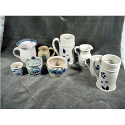 COLLECTION OF MISCELLANEOUS STONEWARE. NINE PIECES INCLUDING PITCHERS, MUGS, MUSTARDS BY WILLIAMSBER
