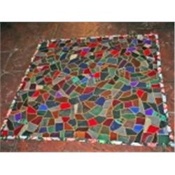 ANTIQUE QUILT THROW IN A CRAZY QUILT PATTERN 50" X 48".