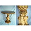 Image 1 : THREE CHERUB ROUND SIDE TABLE. 22" X 24" CHALKWARE FIGURINES ON 11.5" BASE.