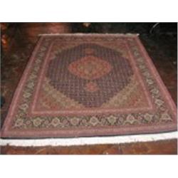 ORIENTAL HANDMADE TABRIZ 88" X 60" HANDWOVEN SILK AND LAMBS WOOL ORIENTAL RUG.