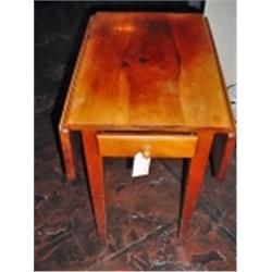 DROP LEAF TABLE, WILLIAM FETNER FROM HAMLET NORTH CAROLINA, KNOTTY PINE, SIGNED, ONE DRAWER. 36" X 2