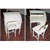 Image 1 : CHILD ROLL TOP DESK WITH CHAIR HANDPAINTED DATED 1962. 33" X 23" 17" DEEP WITH ROLLTOP AND CUBBIES, 