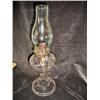 Image 1 : ANTIQUE PRESSED GLASS OIL LAMP WITH CLEAR HURRICANE SHADE. 20" X 6".
