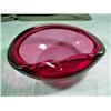 Image 1 : CRANBERRY FREEFORM ART GLASS BOWL. 4.5" X 10.5".