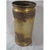 Image 1 : BRASS ORIENTAL VASE WITH DRAGONS AND TREES DECORATING THE VASE AND ORIENTAL MAKERS STAMP ON BOTTOM. 