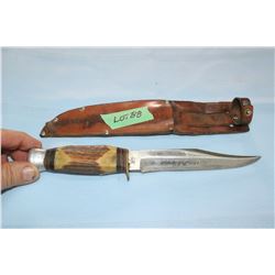 J. Nowill & Sons, England Knife w/6" Blade, Antler Handle and Sheath