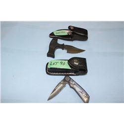 Rivers Edge Lockback Pocket Knife, 2 1/2" Blade w/Sheath & a Bush Knife, 3" Blade w/Sheath