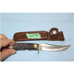 Schrade U.S.A. 498 Knife w/5" Blade, Antler Handle & a Sheath