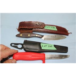 Frost Hunting Knife, 4" Blade w/Sheath & a Well Used Erickson Knife, 3 1/2" Blade