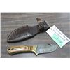 Image 1 : Damascus Skinner w/ 3 1/2" Blade, Densified Wood Handle, Gut Hook & Sheath
