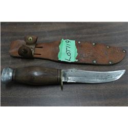 Hunting Knife w/5  Blade, Wood Handle & Sheath - Stamped 'Kirkland Lake Ontario'