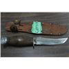 Image 1 : Hunting Knife w/5" Blade, Wood Handle & Sheath - Stamped 'Kirkland Lake Ontario'