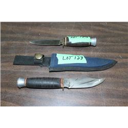 2 Hunting Knives - 4" Blades - 1 w/Sheath