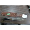 Image 1 : Damascus Bowie Knife w/8" Blade, Buffalo Horn/Walnut Handle & a Sheath