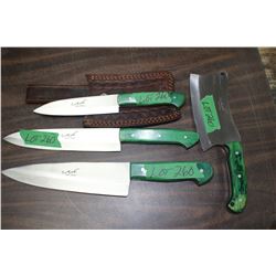 A Set of 3 Ash 440 Steel Kitchen Knives & a Clever