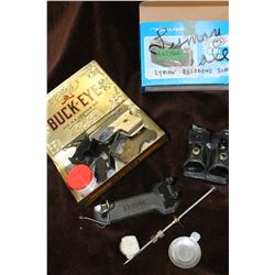 Lyman Reloading Scale; Collector Tin; 2 Speed Loaders (in a Leather Sheath); Starter Pistol & 4 Silh
