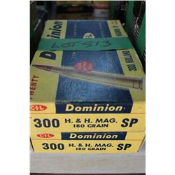 2 Boxes of Factory Dominion, 300 H & H Mag, Live Rnds, 180 gr, Soft Point