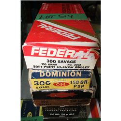 7 Boxes of Mixed Make, 300 Savage, Live Rnds, 150 gr., Soft Point