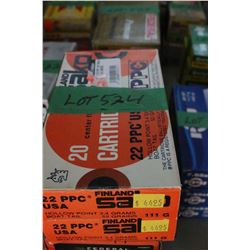 2 Boxes of Factory Sako 22 PPC Live Rnds, 52 gr., Boat Tail