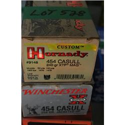 1 Box of Factory Winchester 454 Casull Live Rnds, 250 gr., Jacketed HP & 1 Box of Factory Hornady 45