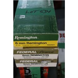 3 Boxes of Factory, 6mm Remington, 80 gr., & Federal Premium, 100 gr.