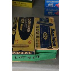 Box of Factory 357 Magnum Dominion, 158 gr., Metal Point & Box of 38 Special Dominion, 158 gr., Lead