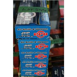 5 Boxes of Factory 40 Smith & Wesson, PPU, 180 gr., JHP Bullet