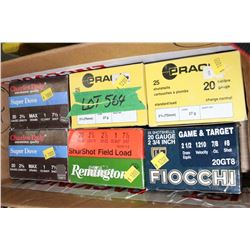 6 Boxes of Factory 20 ga., 2 3/4" - #4, #8, #7.5 & #5 Shot