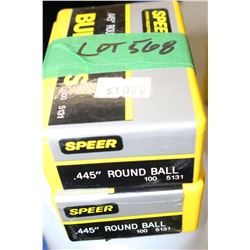 2 Boxes of 100 - .445" Speer Round Ball
