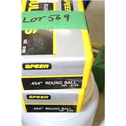 2 Boxes of 100 - .454" Speer Round Ball