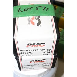 2 Boxes of 100 - 270 cal., 150 gr., PSP, .277 Diameter of PMC Bullets