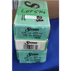 3 Boxes of 100 - 270 cal., 130 gr., Spitzer, .277 Diameter, Sierra Bullets