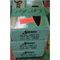 3 Boxes of 100 - 25 cal., .257 Diameter, Sierra, 117 gr., Spitzer Boat Tail - Unopened
