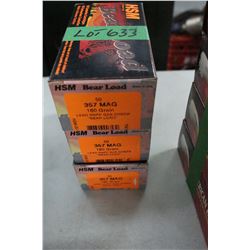 3 Boxes of 50 Factory HSM Bear Load, 357 Magnum, 180 gr., Lead RNFP Gas Check