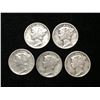 Image 1 : Lot of 5x 1942-1945 US 10-Cents Silver Mercury Dimes