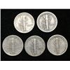 Image 2 : Lot of 5x 1942-1945 US 10-Cents Silver Mercury Dimes