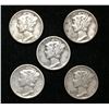 Image 1 : Lot of 5x 1941-1945 US 10-Cents Silver Mercury Dimes