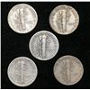 Image 2 : Lot of 5x 1941-1945 US 10-Cents Silver Mercury Dimes