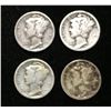 Image 1 : Lot of 4x 1928, 1929, 1935, 1936 US 10-Cents Silver Mercury Dimes