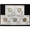 Image 1 : Lot of 5x 1962D, 1963D, 1964D US 10-Cents Silver Rosevelt Dimes