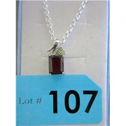 Sterling Silver Garnet, Peridot & Diamond Pendant